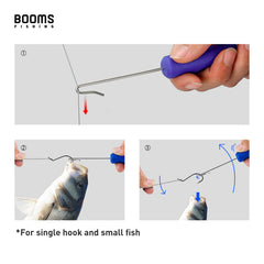 Close-up of dehooker removing hook from fish
