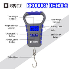 USB-C charging cable connected to Booms fishing scale