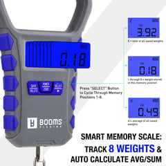 Compact Booms scale in gray and blue next to tackle box