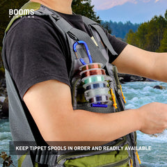 Blue anodized aluminum bar with tippet spools