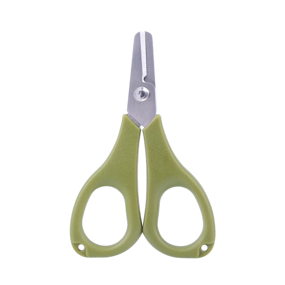 Booms S01 3.9-inch serrated fishing scissors with green handle