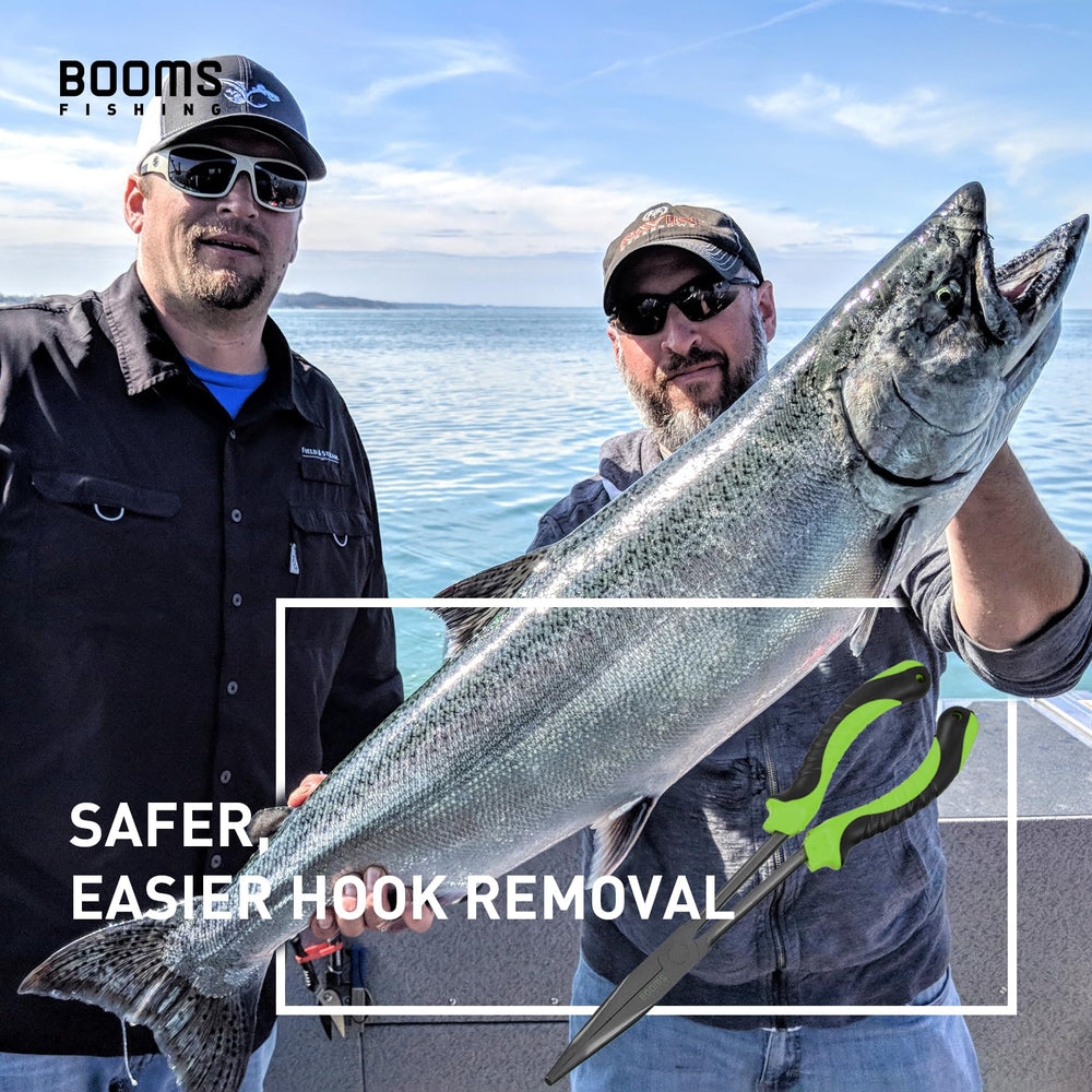 Ergonomic long nose pliers designed for bigger hooks and fish