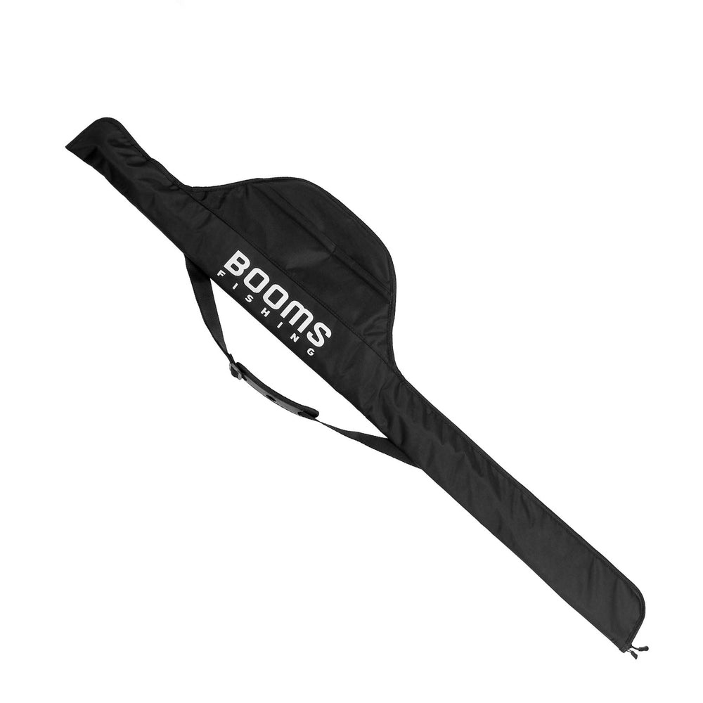 Front view of Booms Fishing PB1 Rod Case holding two rods with reels