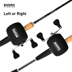 Neoprene reel cover protecting a baitcasting reel