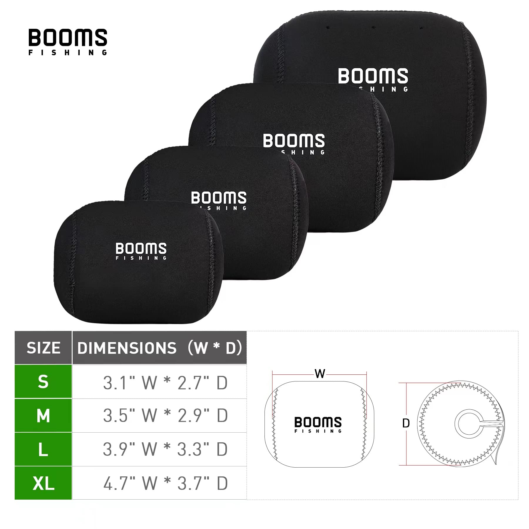 Medium Booms RC1 Neoprene Reel Cover dimensions 3.5W x 2.9D