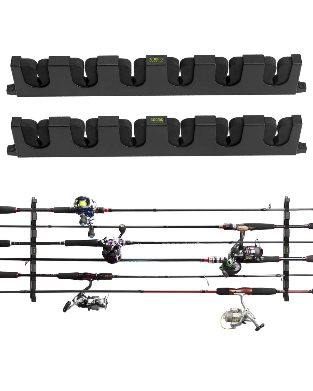 Booms Fishing WV5 wall mounted rod holder on garage wall