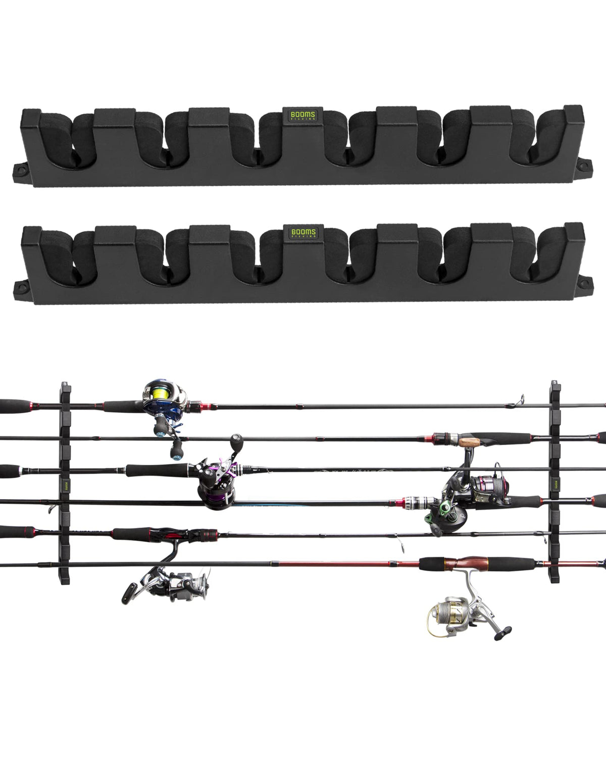 Booms Fishing WV5 wall mounted rod holder on garage wall