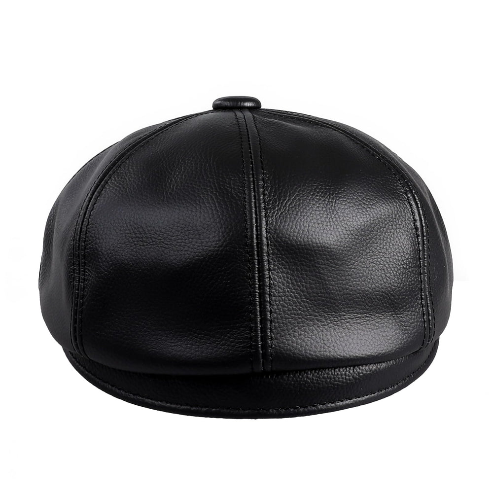 BOONJOVIA men's newsboy cap black leather closeup refined texture