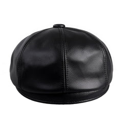 BOONJOVIA men's newsboy cap black leather closeup refined texture