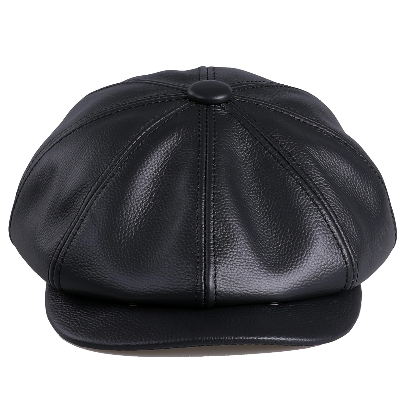 BOONJOVIA men's newsboy cap leather front view with patina-ready style