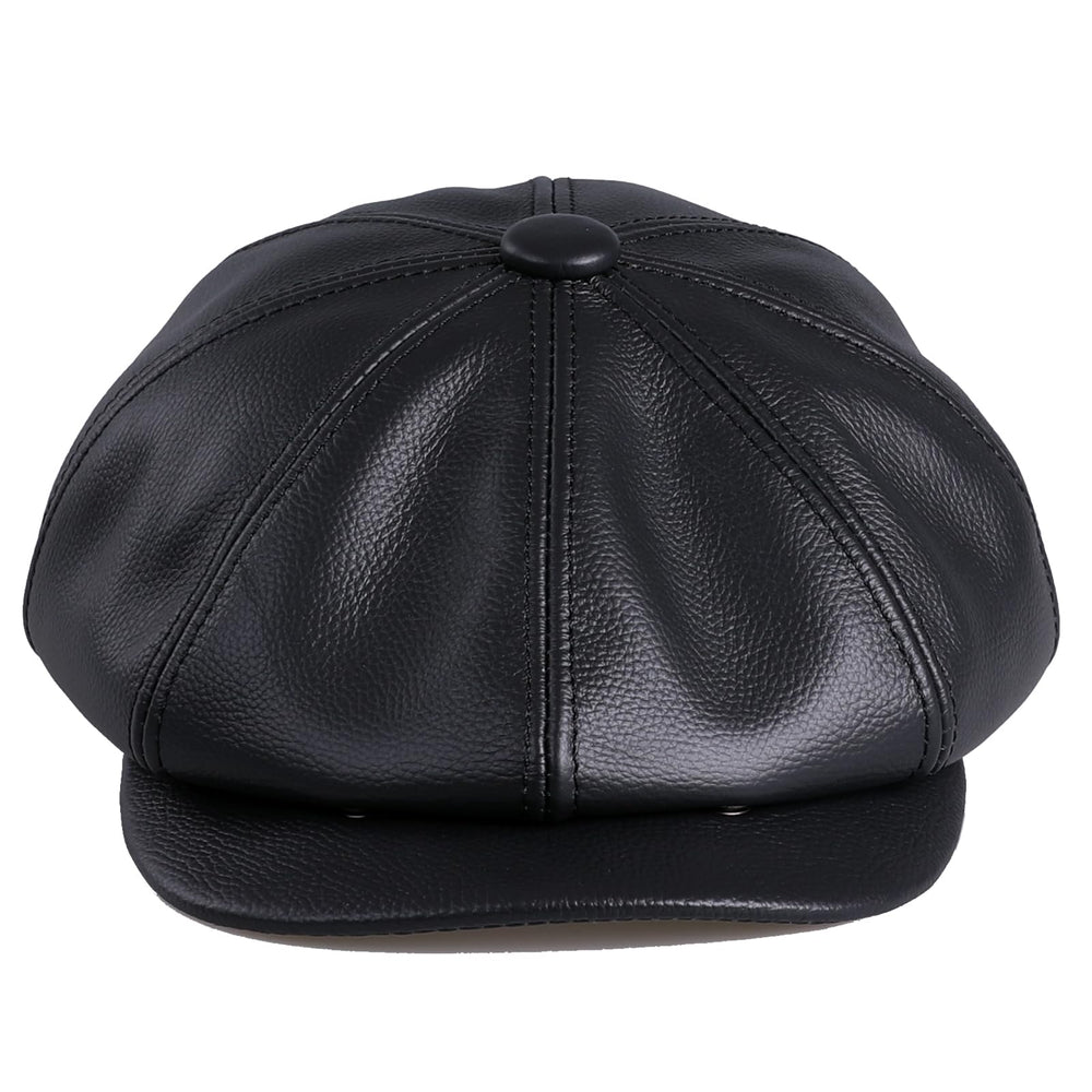 BOONJOVIA men's newsboy cap leather front view with patina-ready style
