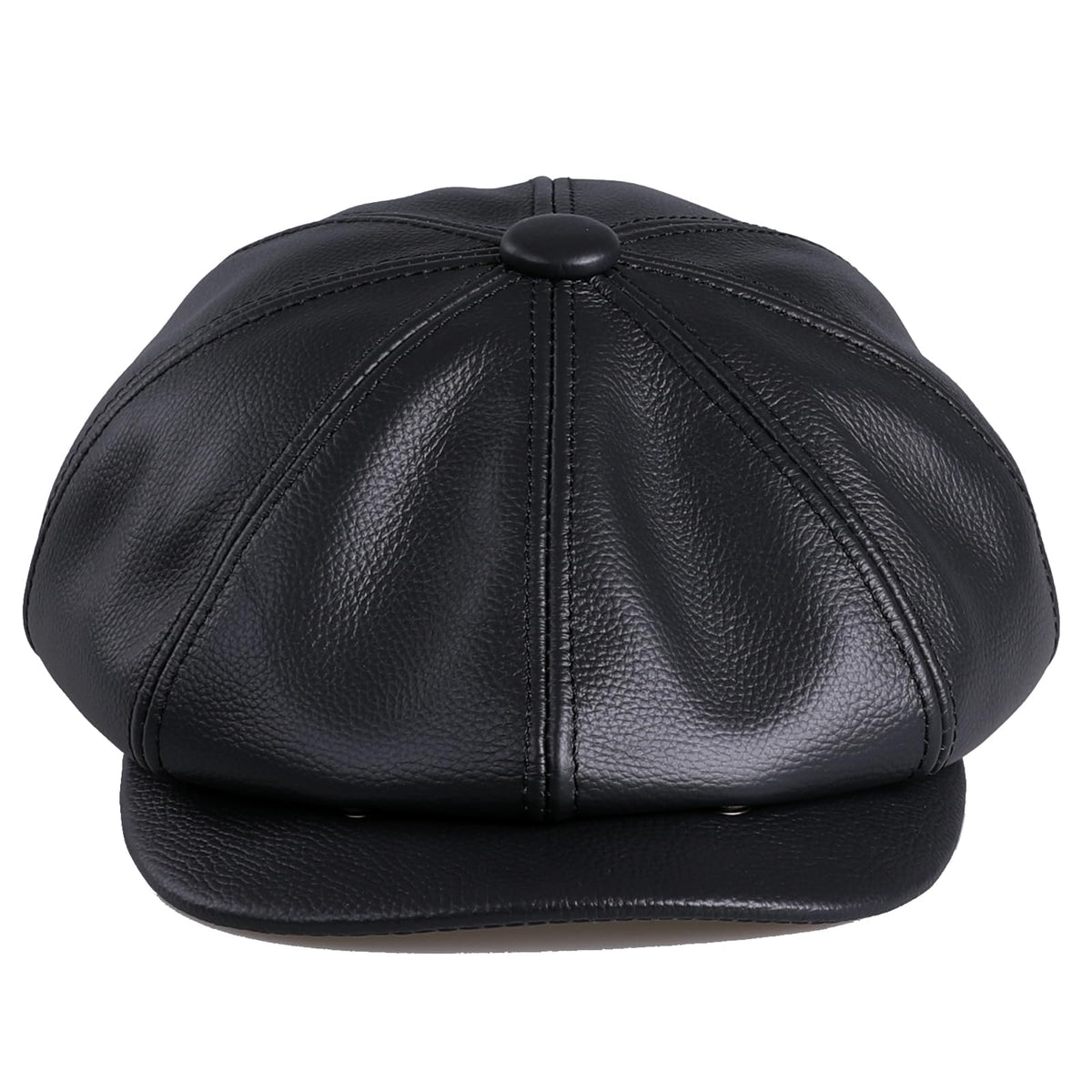 BOONJOVIA men's newsboy cap leather front view with patina-ready style