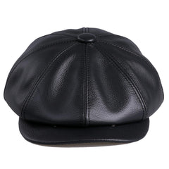 BOONJOVIA men's newsboy cap leather front view with patina-ready style