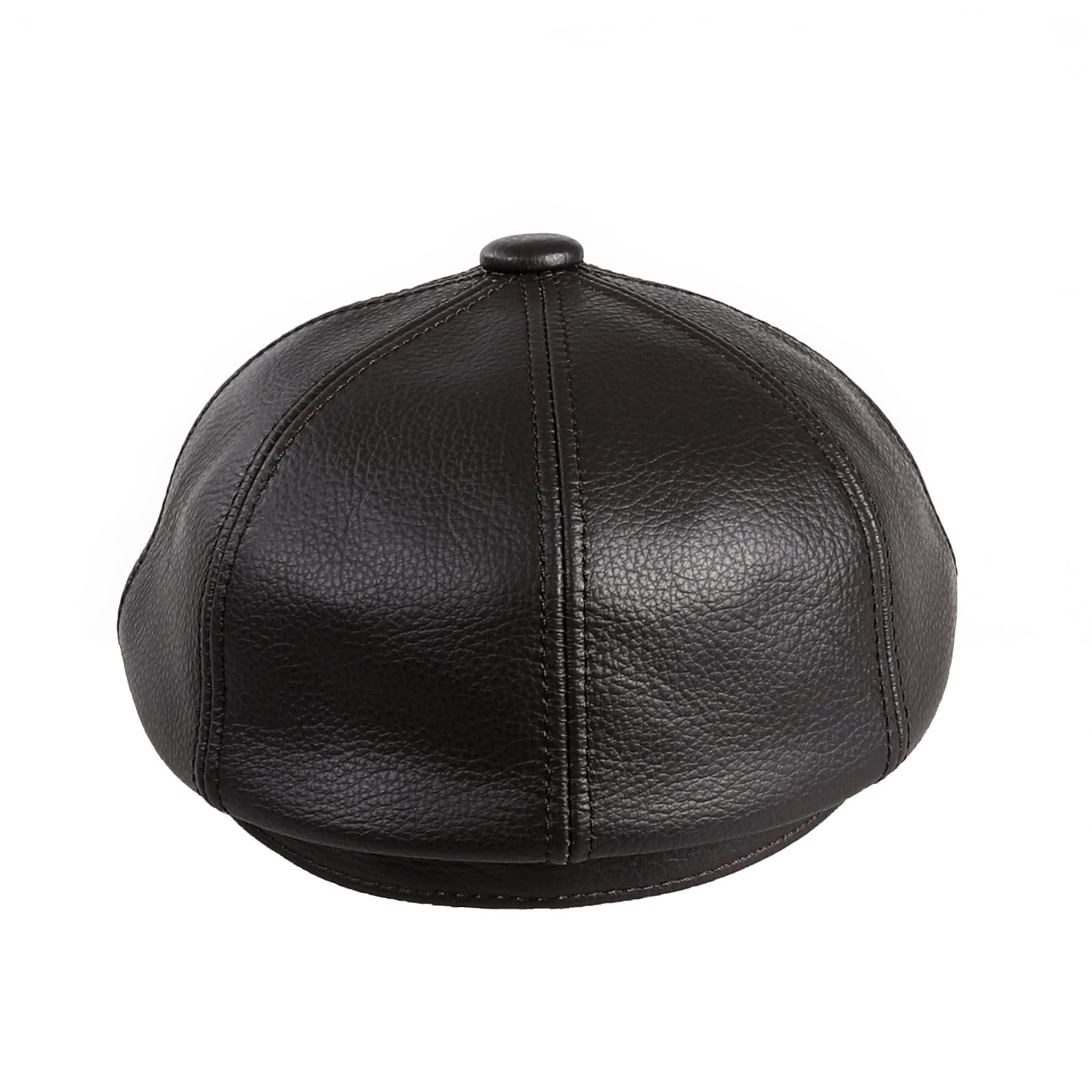 BOONJOVIA men's newsboy cap front view in black leather delivers classic elegance.