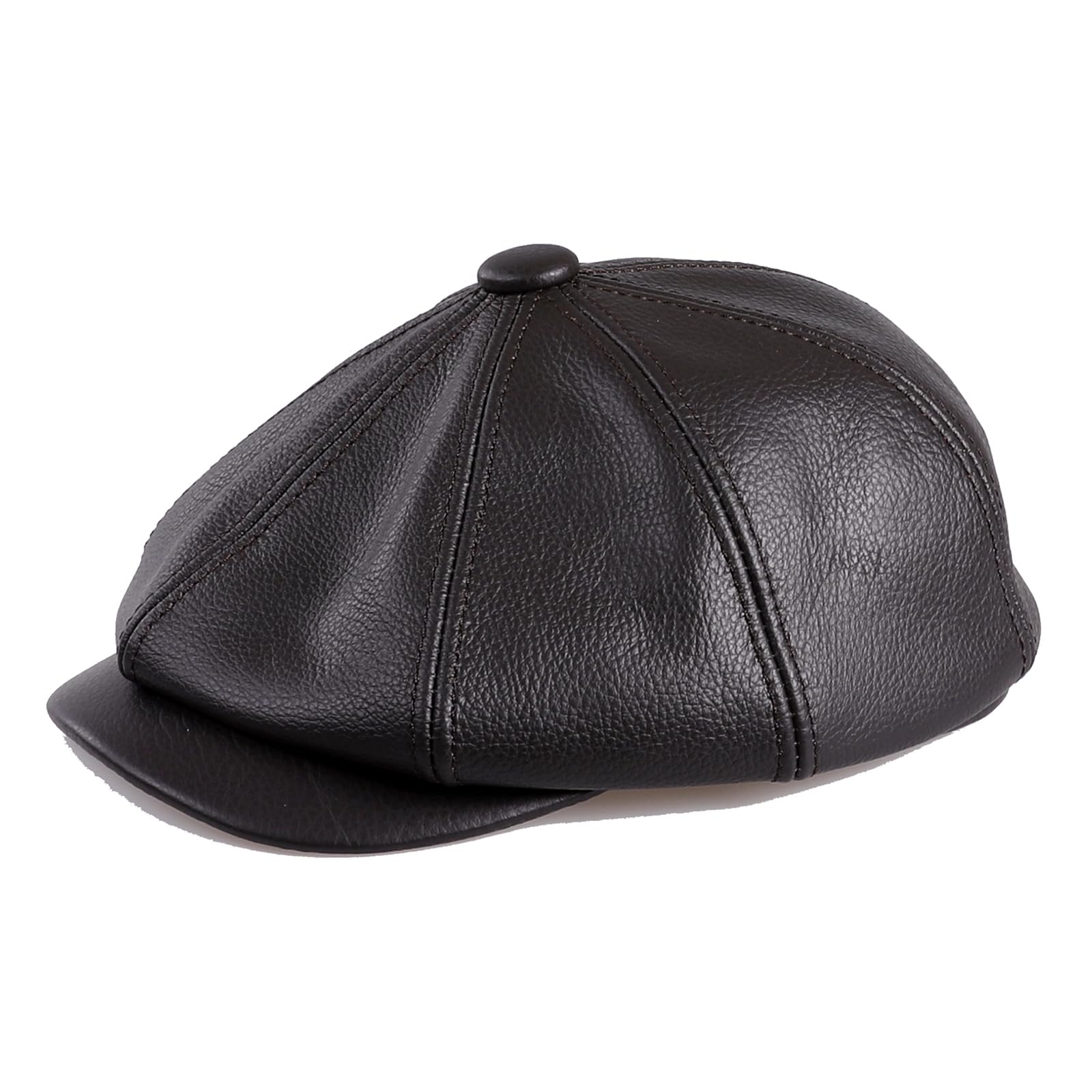 BOONJOVIA men's newsboy cap side view in black leather for versatile outfits.