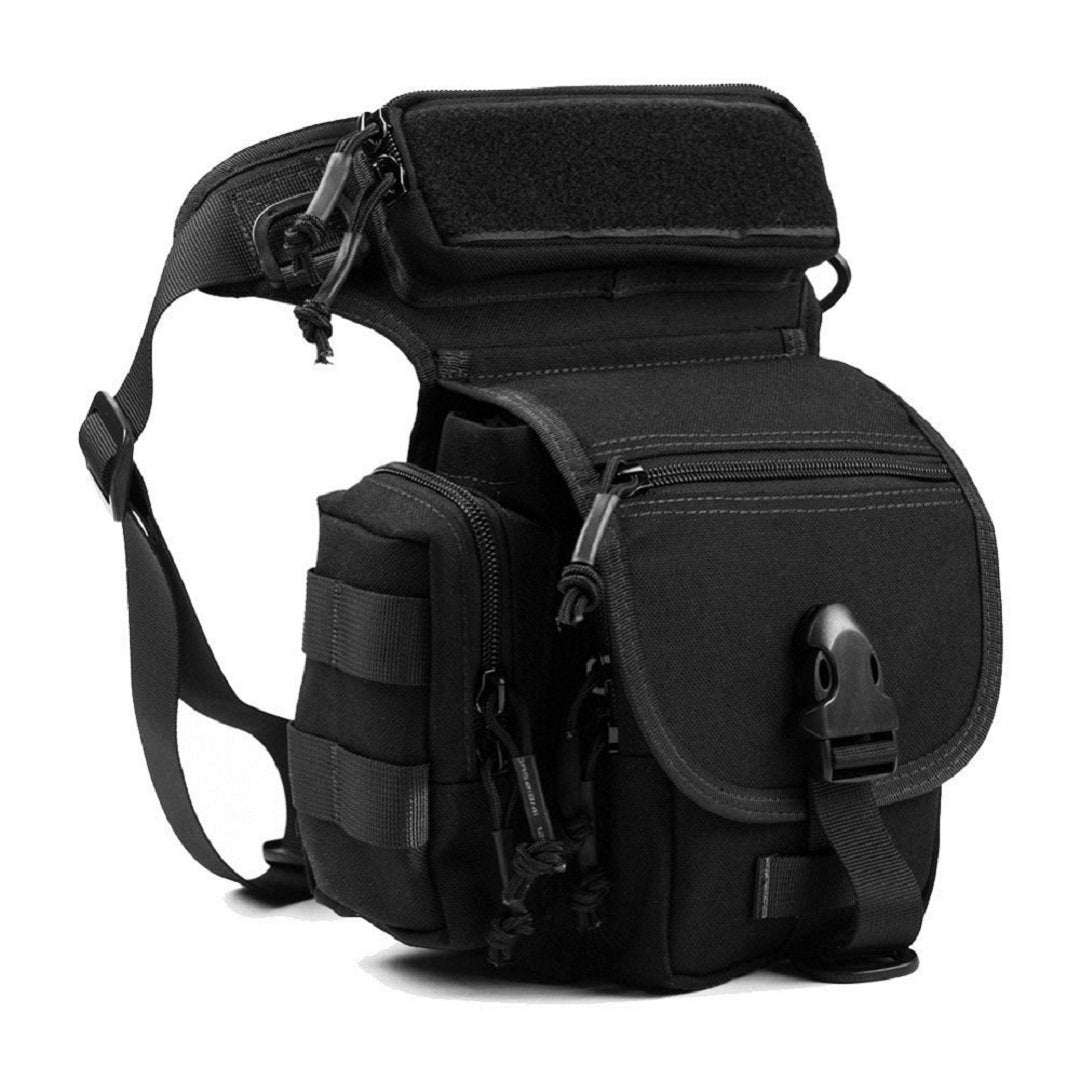 BootKitchenTan drop leg bag in use during outdoor activity with gear.
