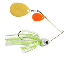 Booyah Covert Series spinnerbait with white-chartreuse skirt, silver scale blade for high-visibility strikes