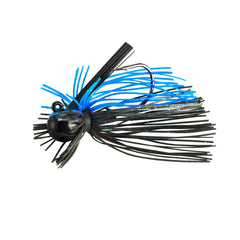 Booyah Finance Jig head close-up highlights premium hook and durable head for versatile bass fishing.