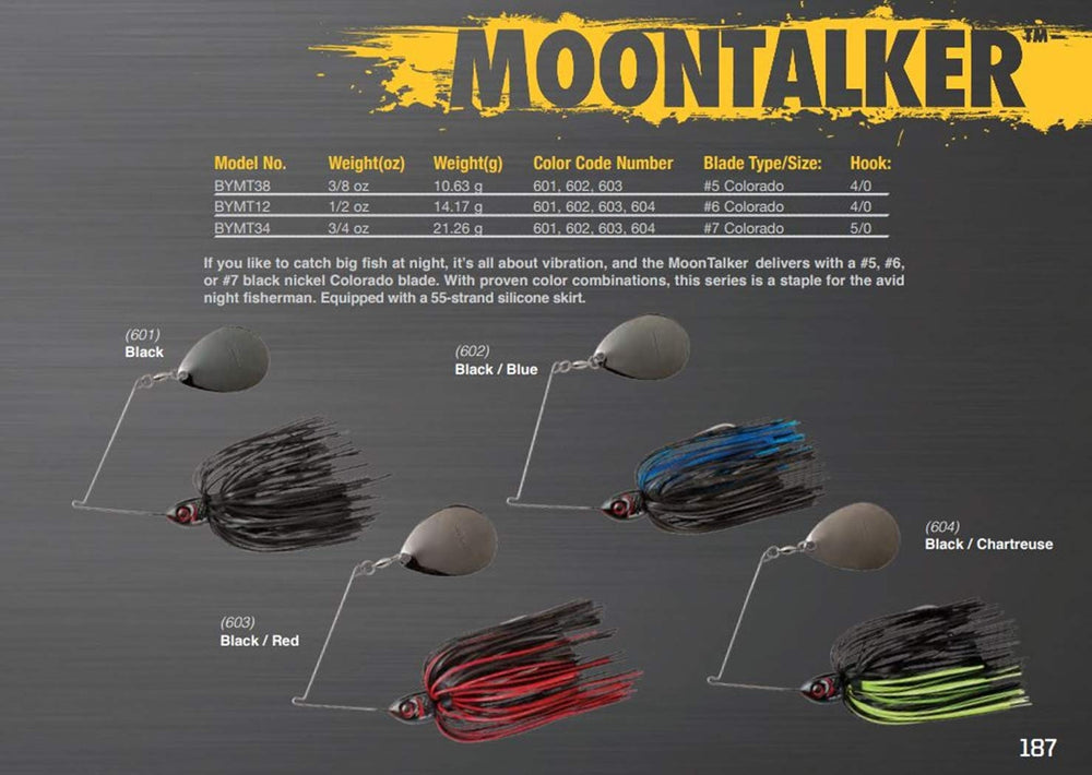 Booyah Moontalker lure with silicone skirt and vibrating blade attracts bass at night