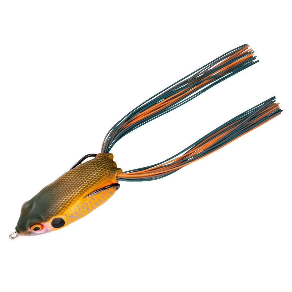 Booyah Pad Crasher Pumpkinseed front view shows weedless frog for easy walking and bass angling