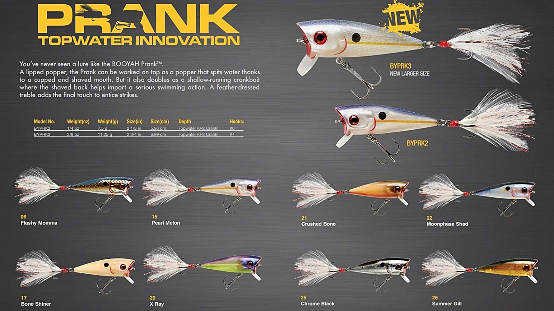 Booyah Prank feather-dressed treble adds flash to attract bites.