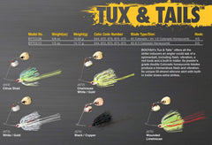 Booyah Tux and Tails Citrus Shad highlights 55-strand skirt and built-in trailer for extra strikes.
