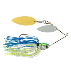 Booyah Covert Finesse Spinnerbait – Double Willow-White Chartreuse Blue, 1/2 oz, Oklahoma/Colorado blade configuration with raked head and premium skirts