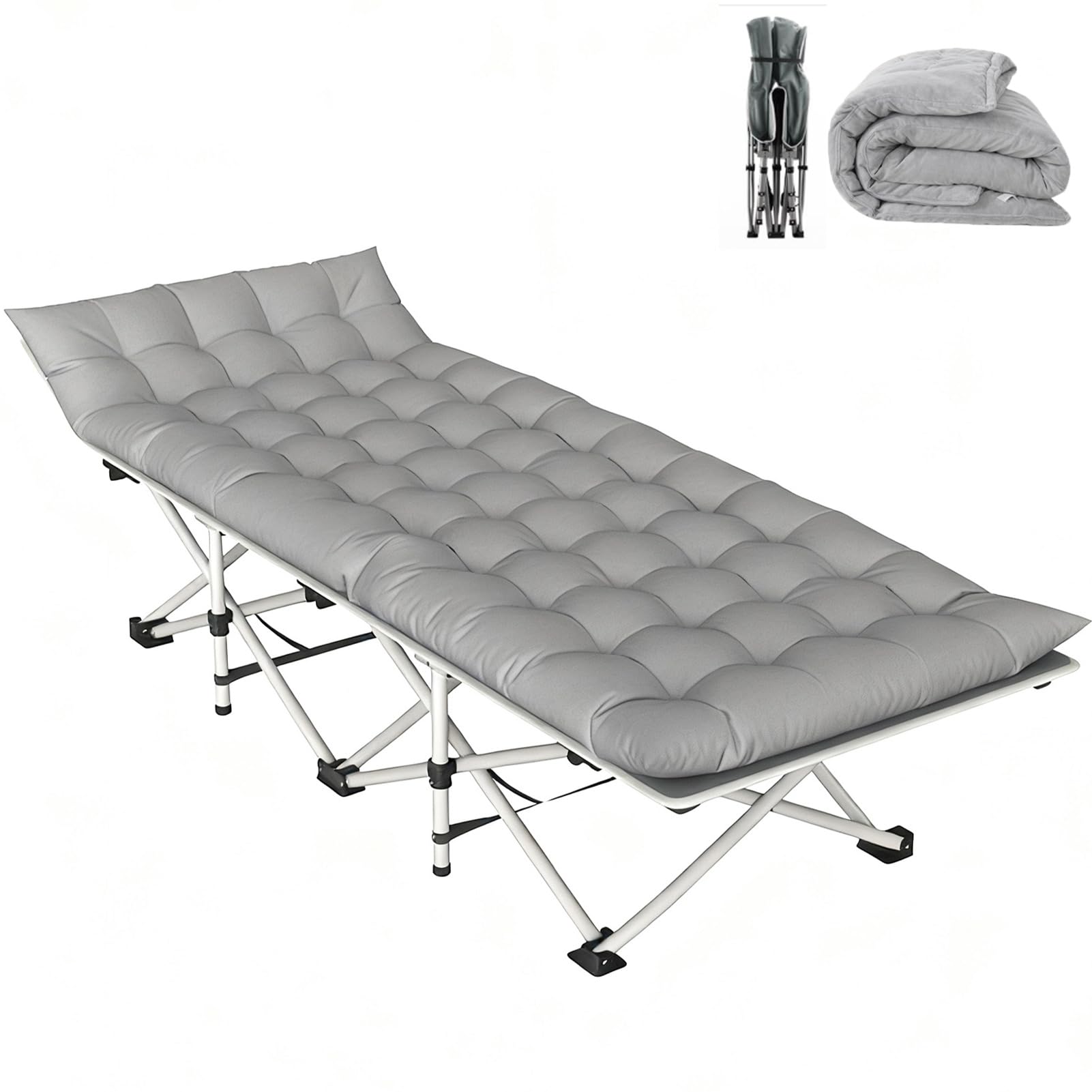 bop adjustable folding camping bed front view shows sturdy ten-leg frame for stable outdoor use
