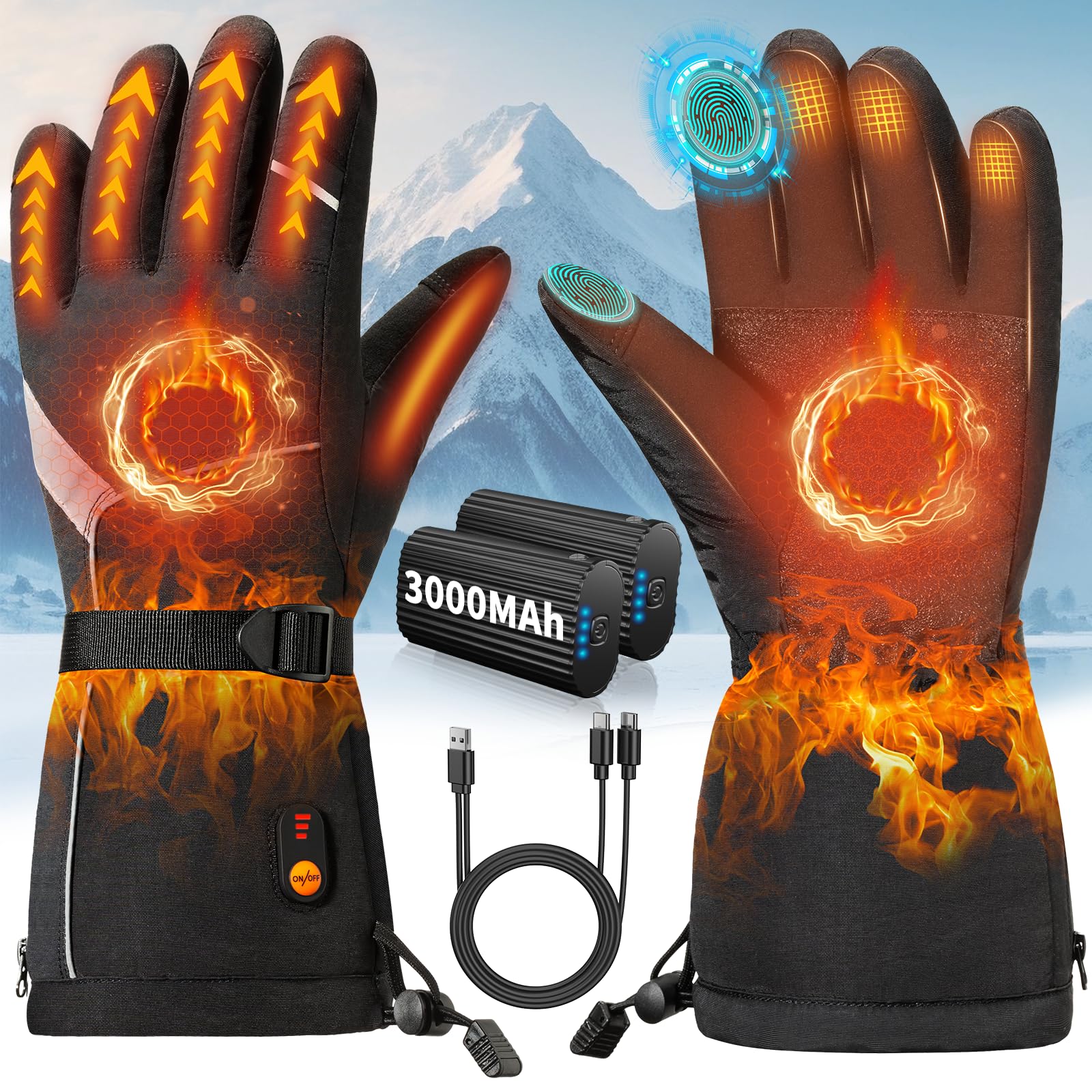 Bopoid heated gloves front view with ergonomic fit for cold outdoor warmth
