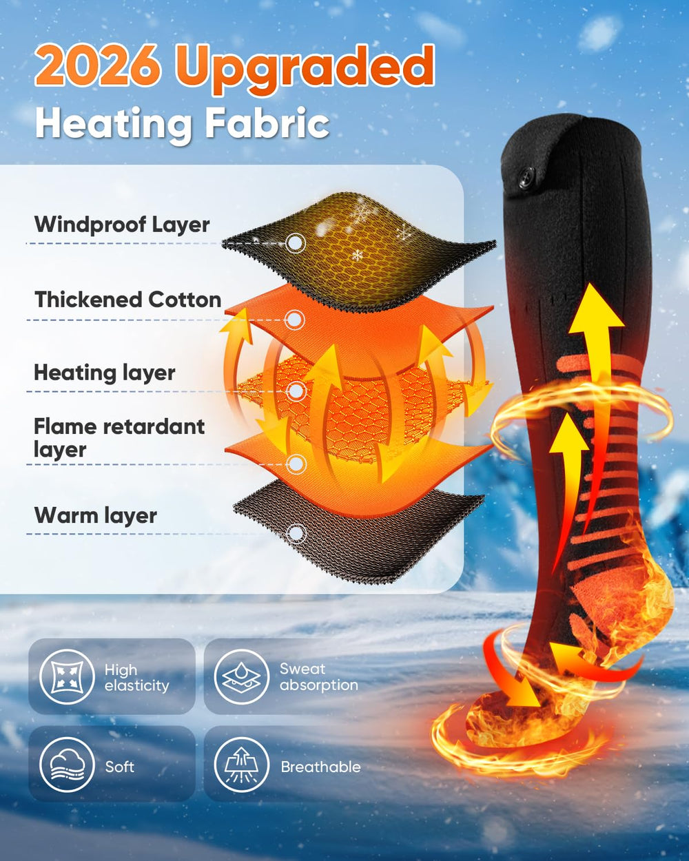 Bopoid heated socks with 5000mAh battery pack for long-lasting warmth