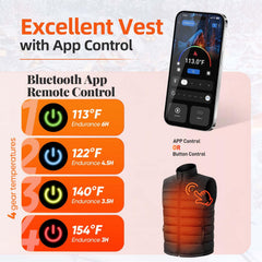 Bopoid heated vest app-control on wearer for convenient warmth adjustments
