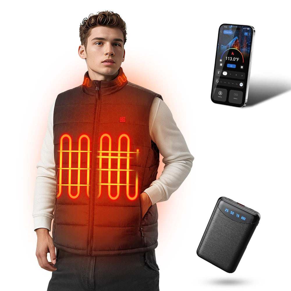 Bopoid heated vest front view showing lightweight warmth for winter cycling