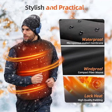 Bopoid heated vest fabric close-up with water-repellent coating for snow days