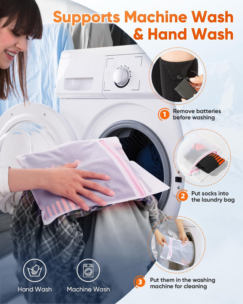 Bopoid heated socks are machine-washable after removing batteries.