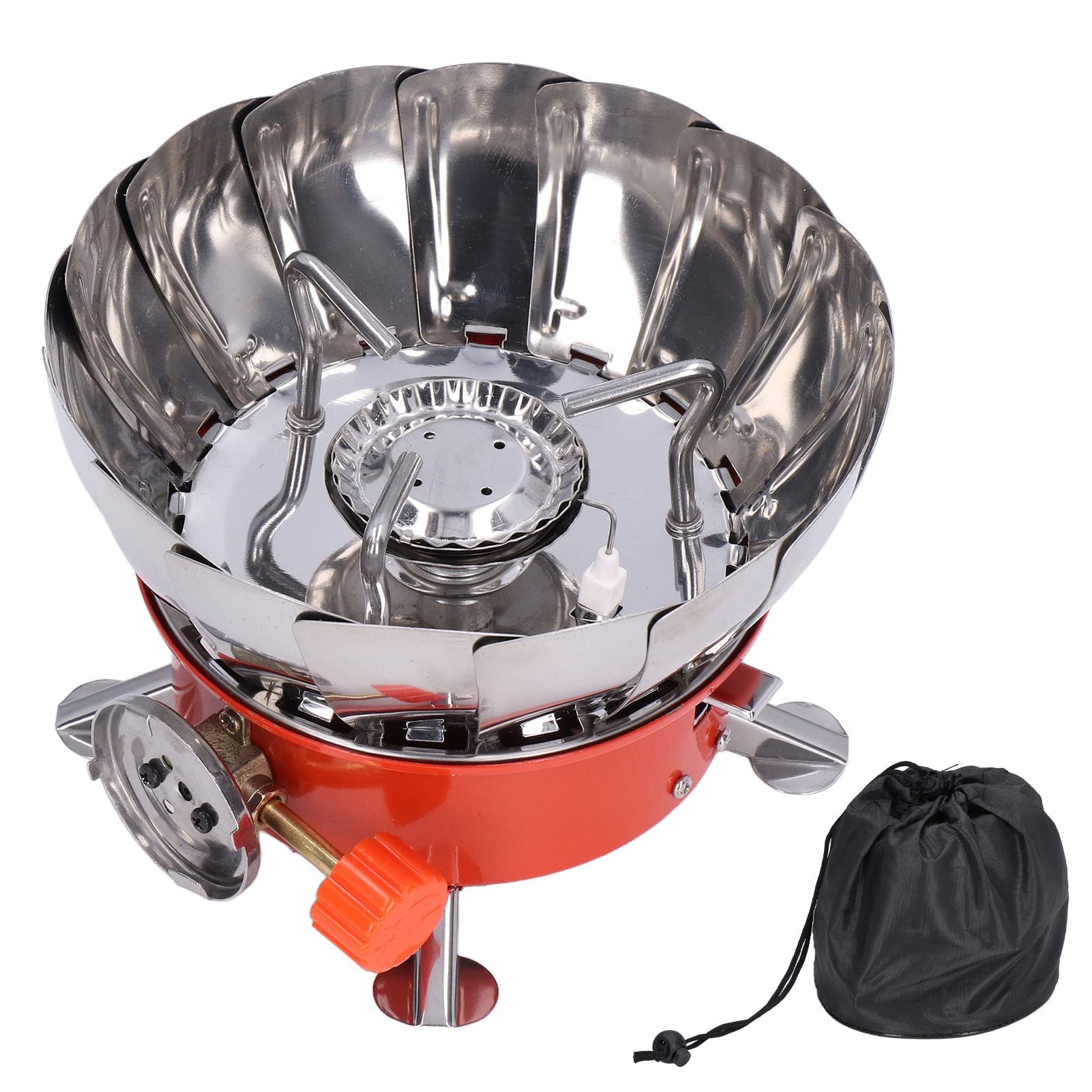 BORD ABSTRACT portable stove with wind-resistant burner for stable outdoor cooking.
