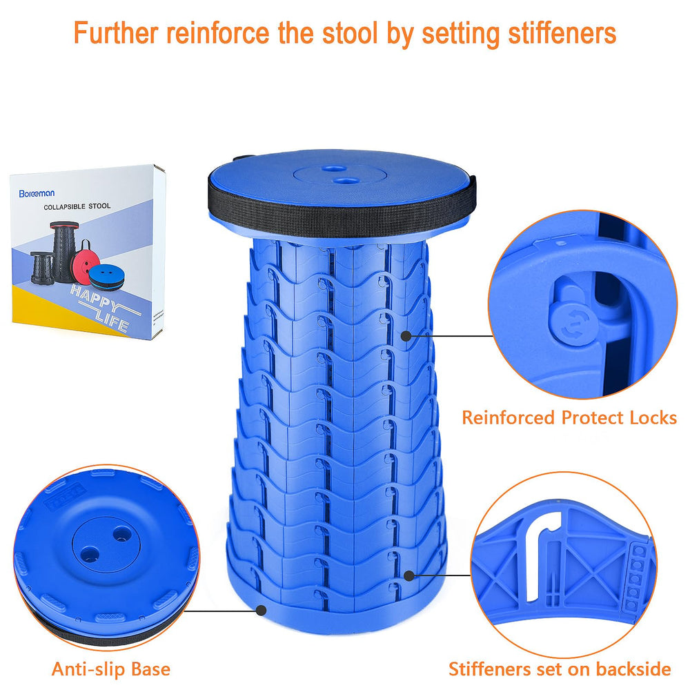 Boreeman folding stool load-400lbs demonstrates sturdy reinforced design for heavy use.