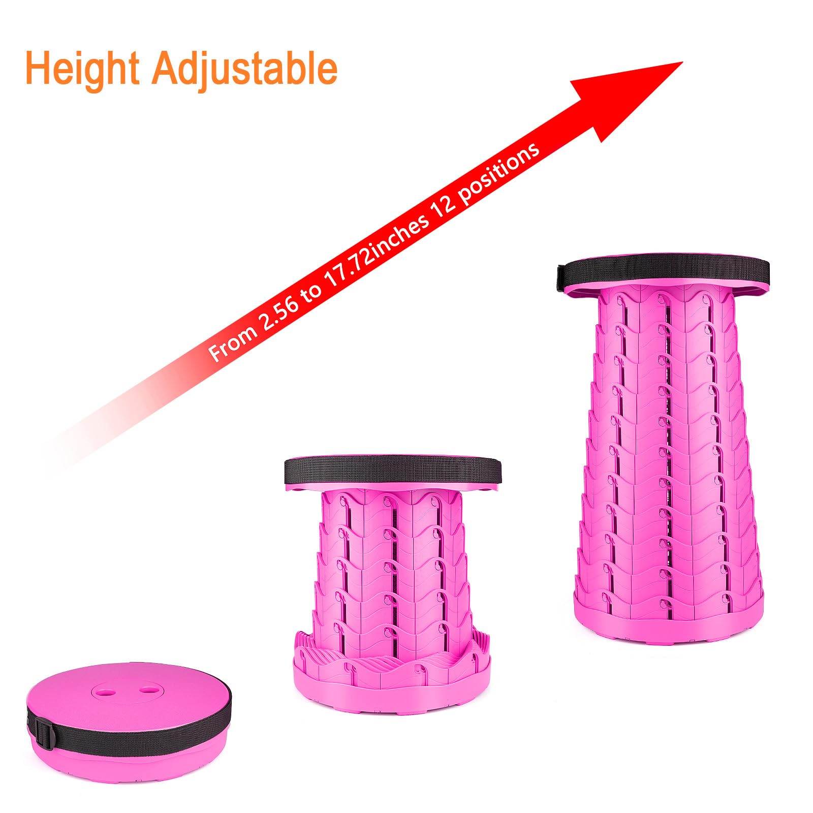 Boreeman pink height-adjustment feature highlights customizable seating height on uneven terrain