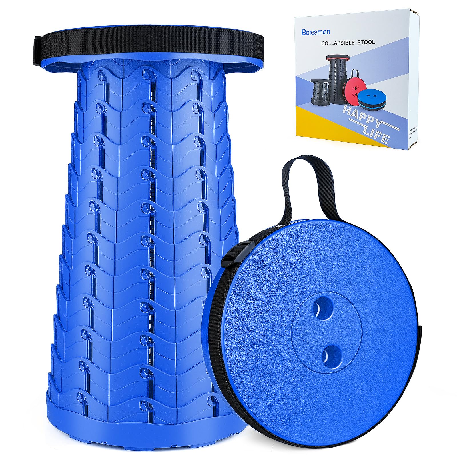 Boreeman upgraded folding stool closed for easy transport and storage.
