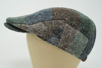 Galway Patchwork cap front view highlights timeless style and weather-ready tweed.