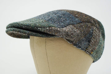 Side profile of Galway Patchwork cap demonstrates secure elastic fit for comfort.