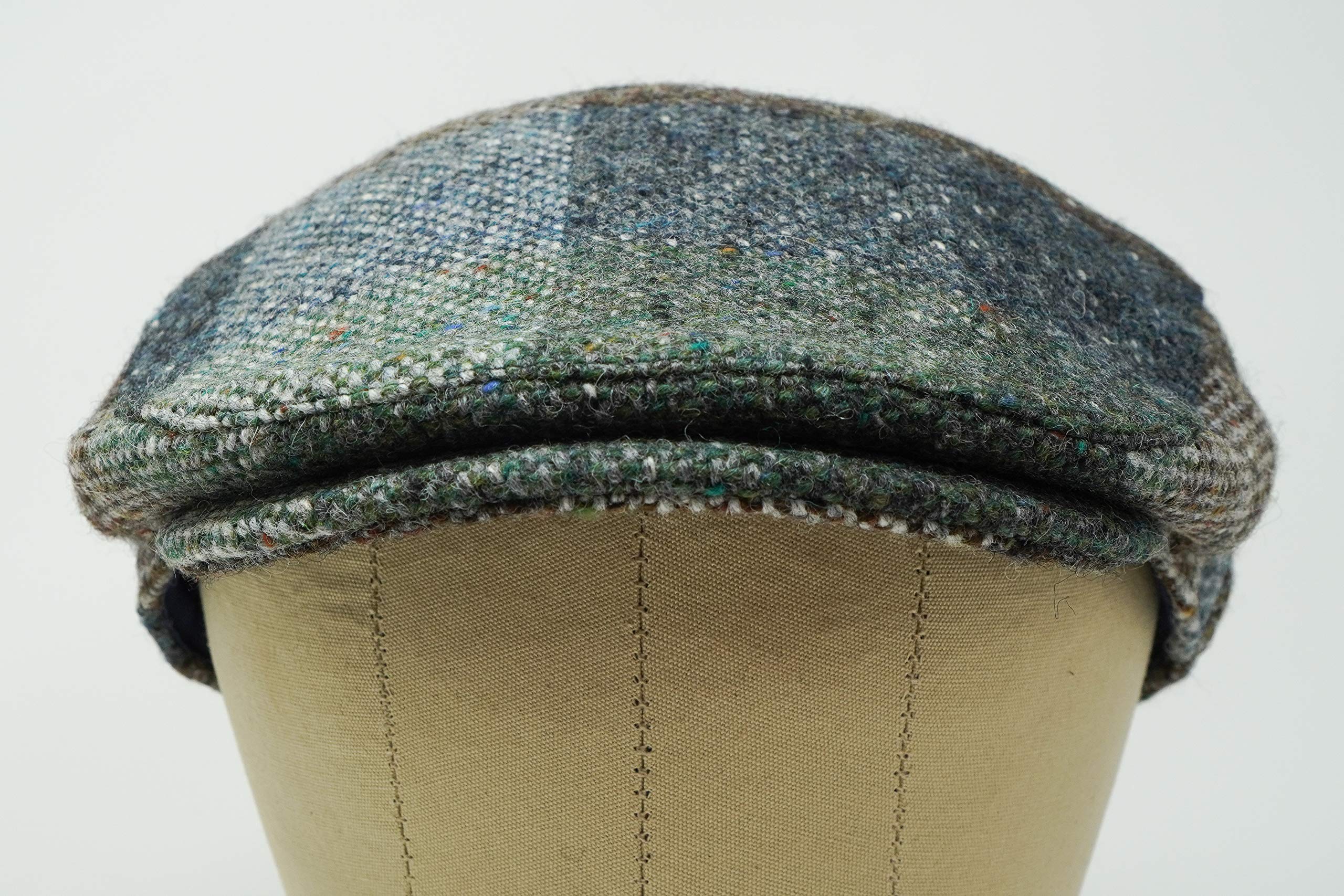 Galway patchwork tweed cap close up weave texture showing rich pattern
