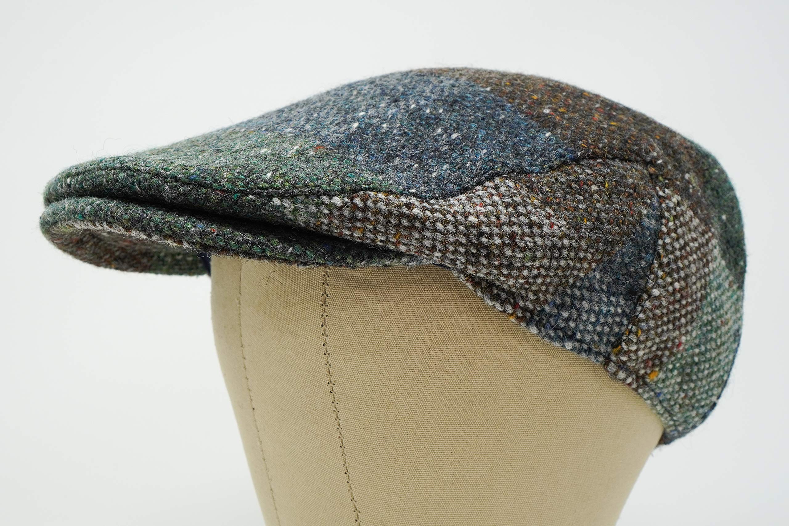Galway patchwork tweed cap top view showing compact travel friendly silhouette