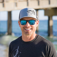 Born of Water tiger shark trucker hat side profile with adjustable snapback