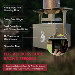 Boss Buck 12V high-torque motor powering reliable automatic feeding.