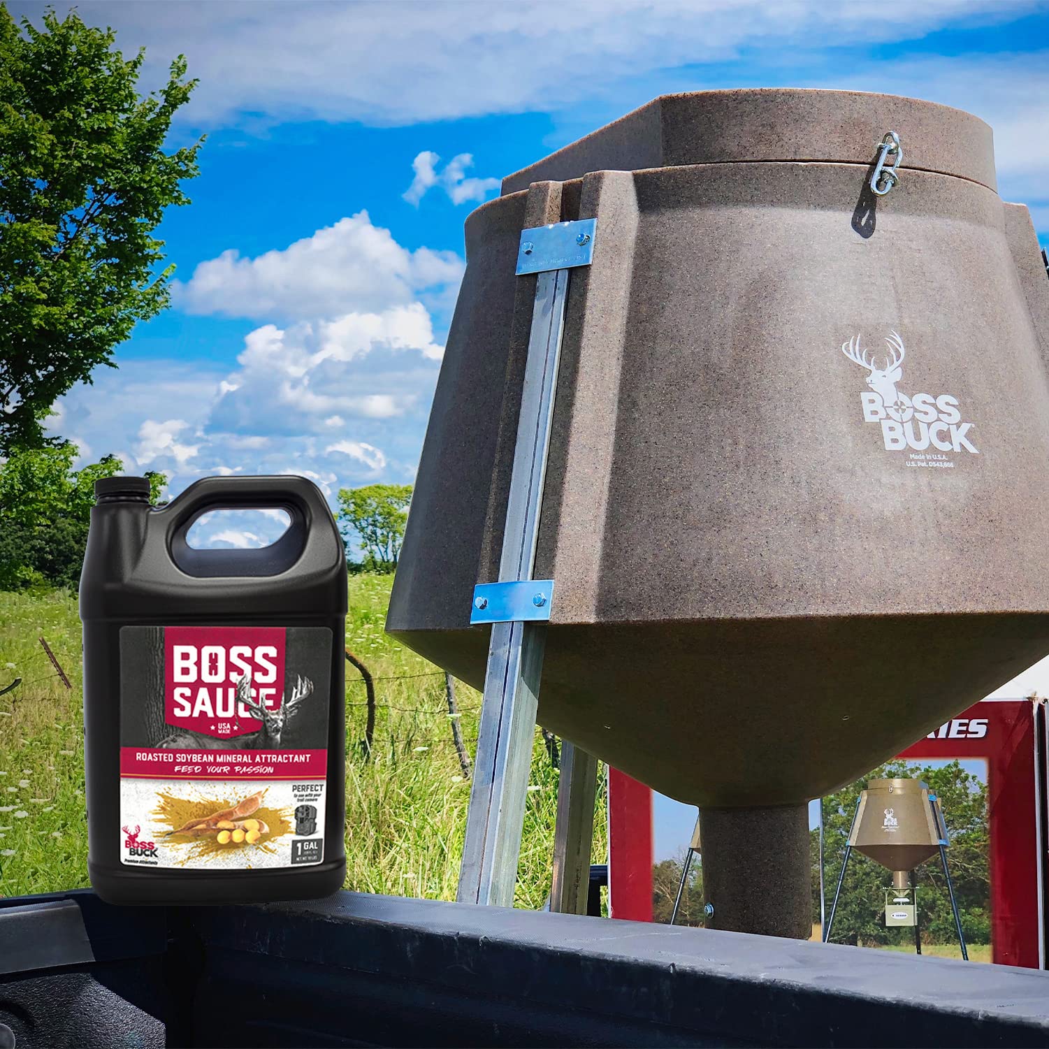 Boss Buck Boss Sauce near a camera area helps scouting with visible visits.