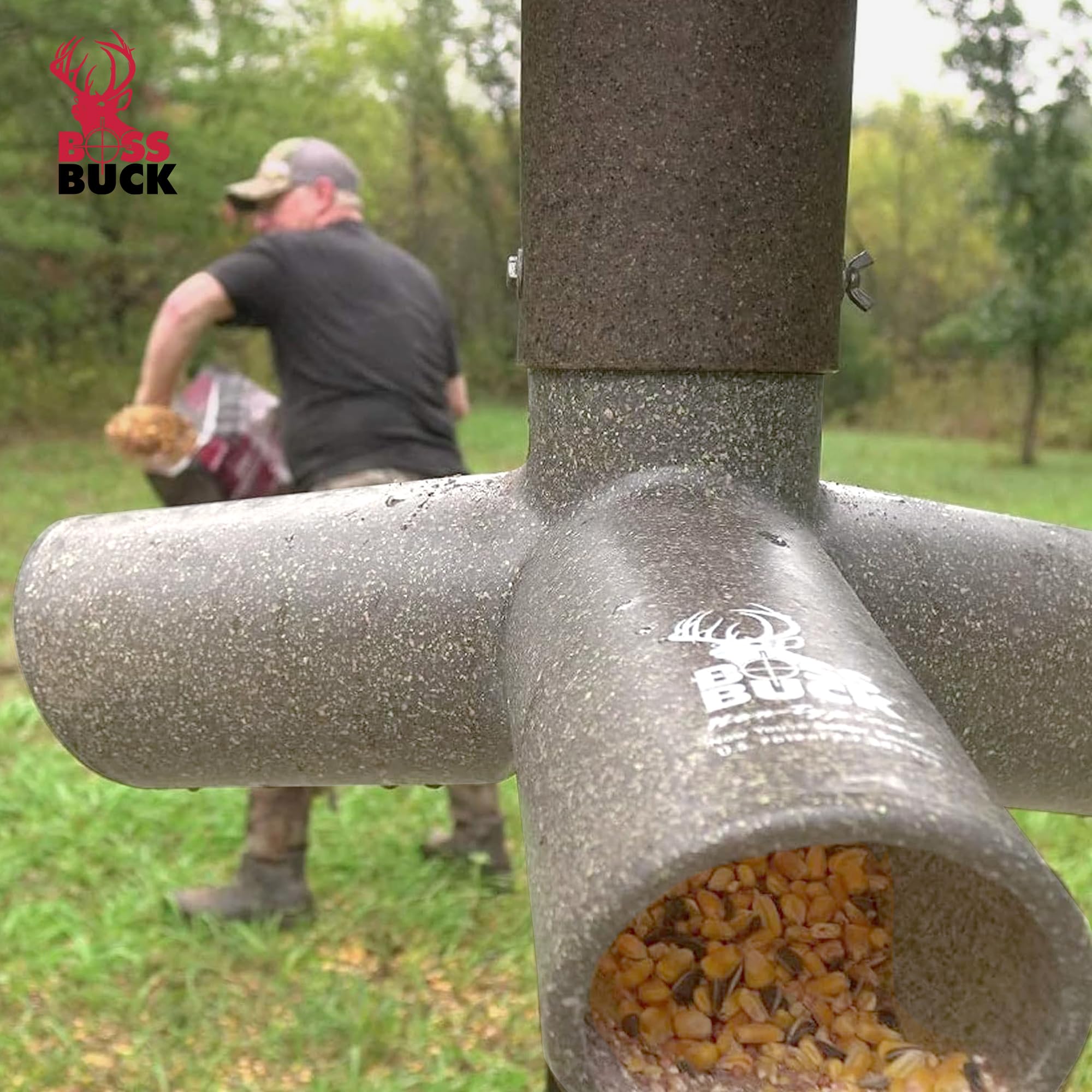 Adjustable inner sleeve provides control over feed flow for different feed types.