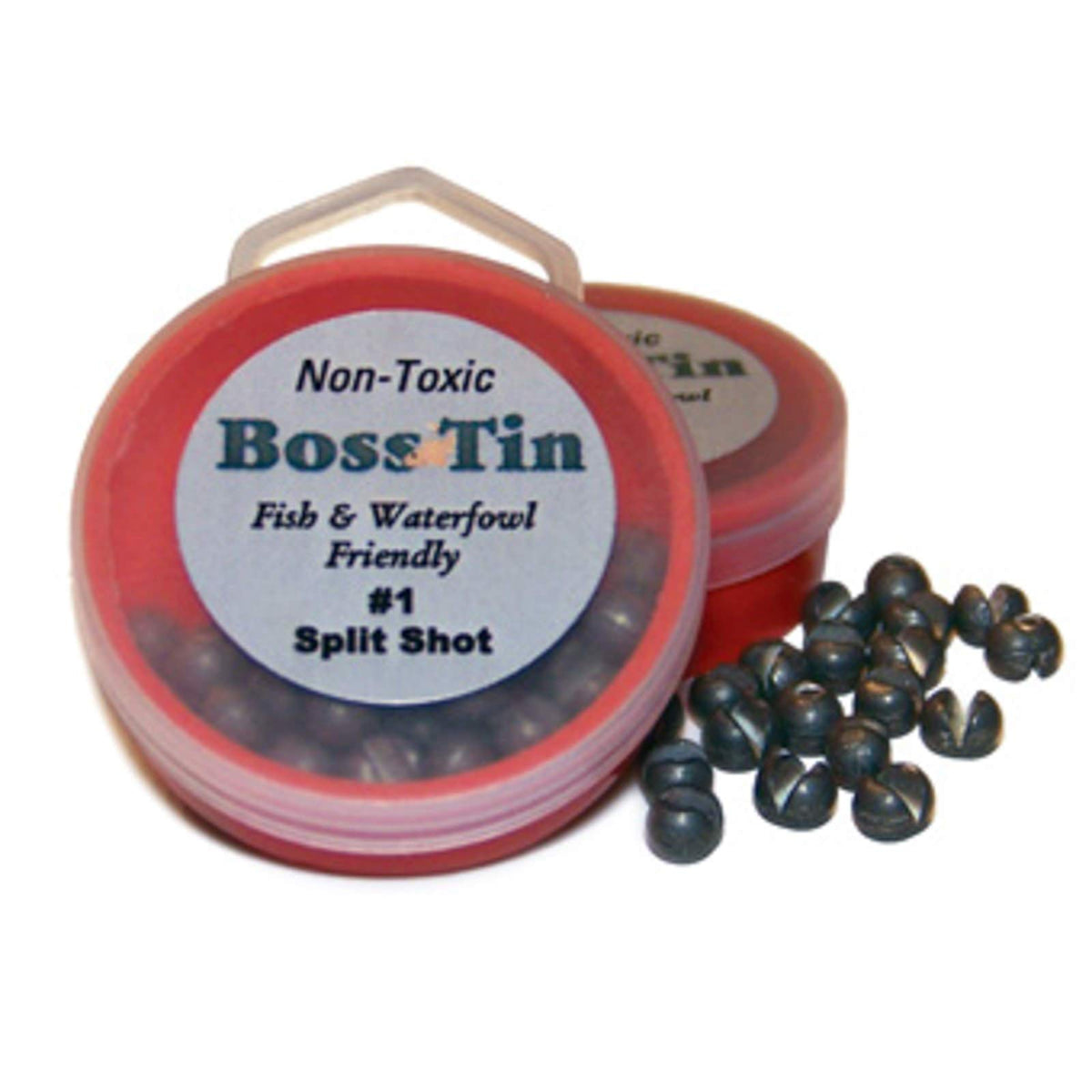 Boss Tin split-shot refill container for quick, eco-friendly fishing weight refills.