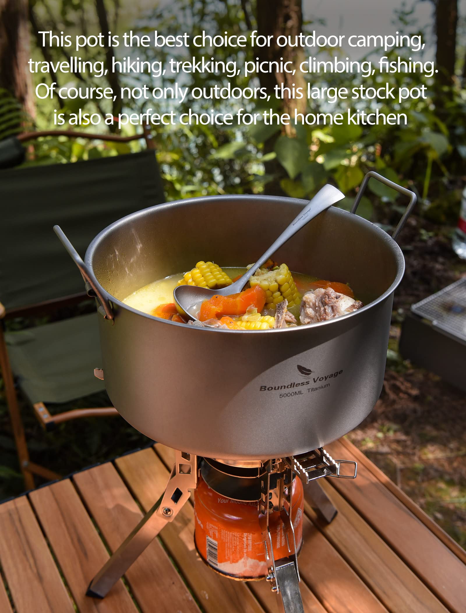 Boundless Voyage 5L titanium pot ideal for family meals on outdoor adventures