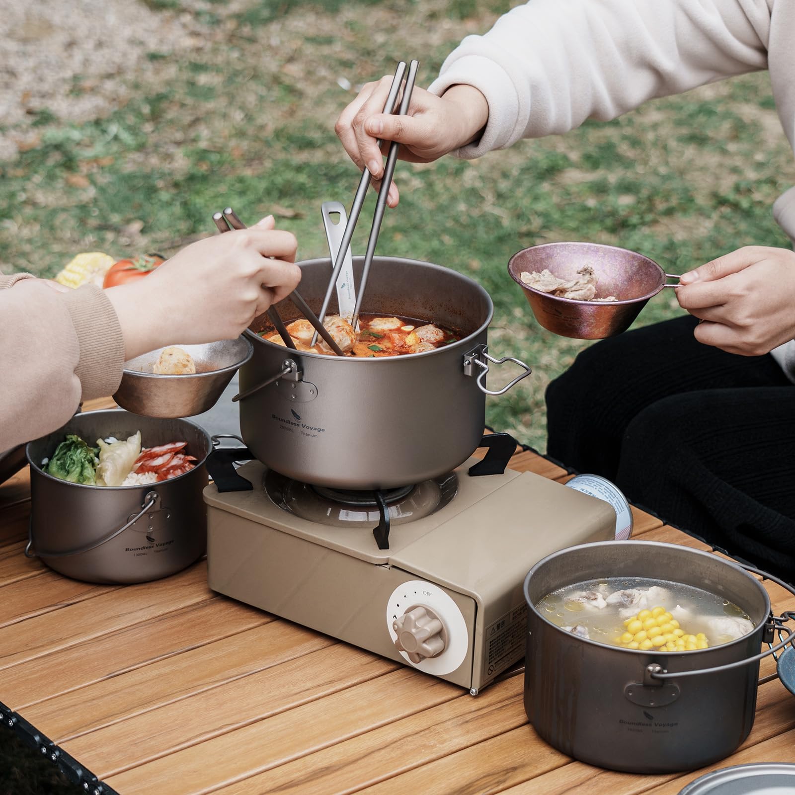 Boundless Voyage camp kitchen setup for efficient outdoor cooking.