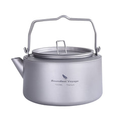 Boundless Voyage camping kettle with folding handle for compact backpacking gear.
